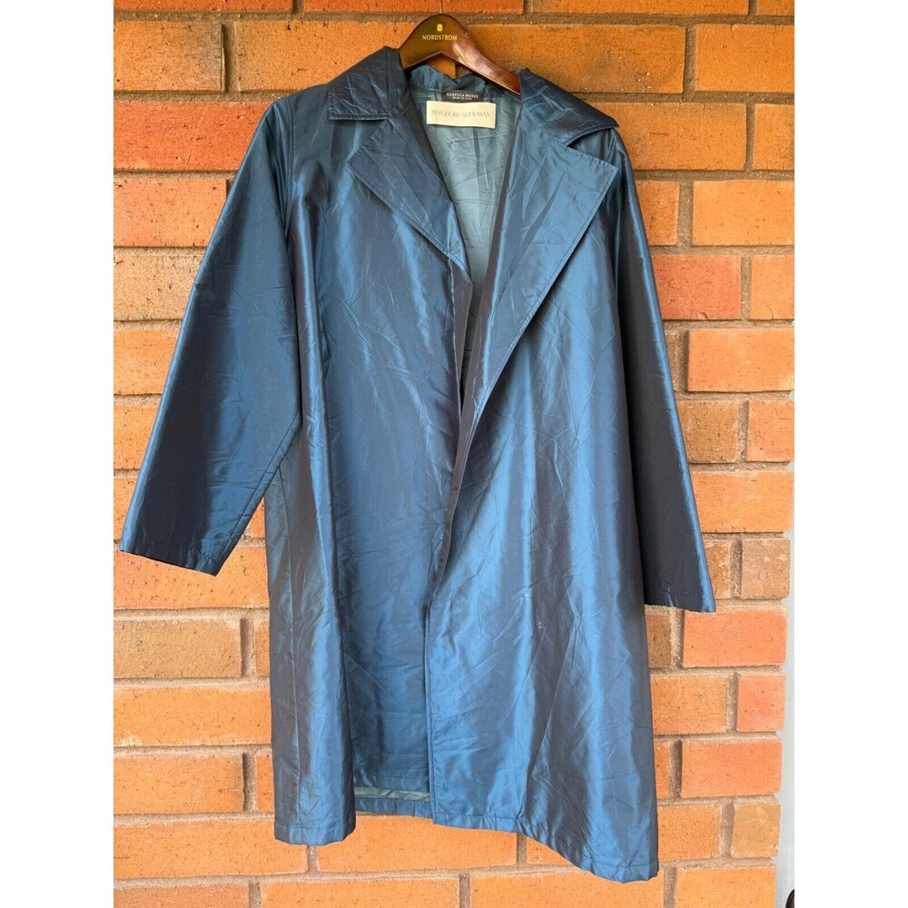 Rebecca Moses Silk Evening Coat Bergdorf Goodmans Teal Womens Size 42 Vintage